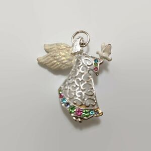 Christopher Radko Silver Tone Rhinestone Angel Pin Brooch